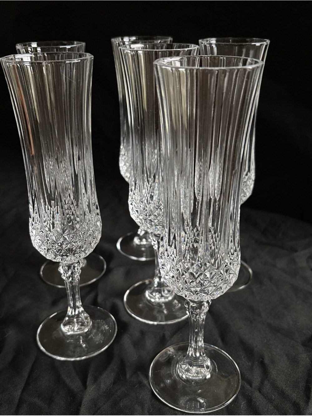 Set of 6 Cristal d’Arques Longchamp champagne flutes France lead crystal 8”